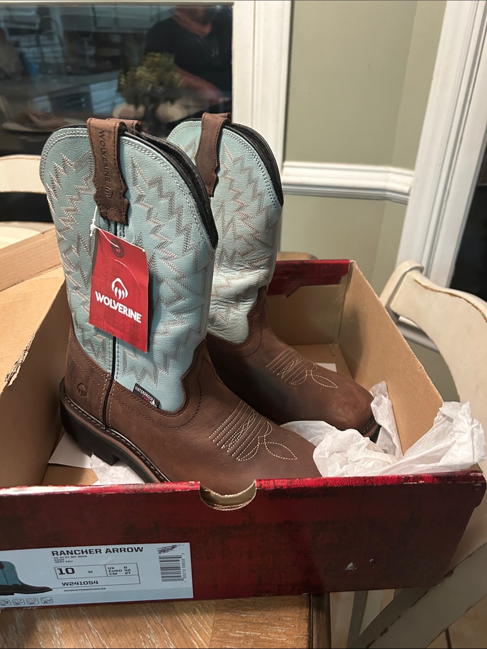 Wolverine Brown Leather Boots with Light Blue Shaft